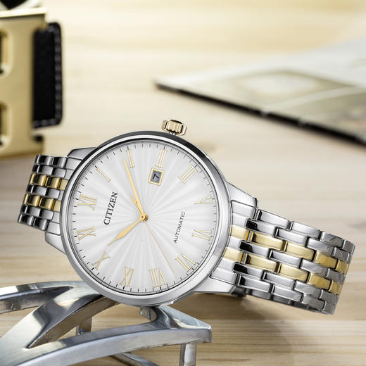 西铁城机械手表复古罗马数字间金钢带男表NJ0084-59A 商品图2