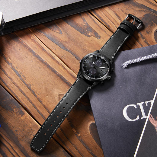 西铁城日本正品皮带不锈钢覆BIP 计时功能光动能男表CA0617-29E 商品图4