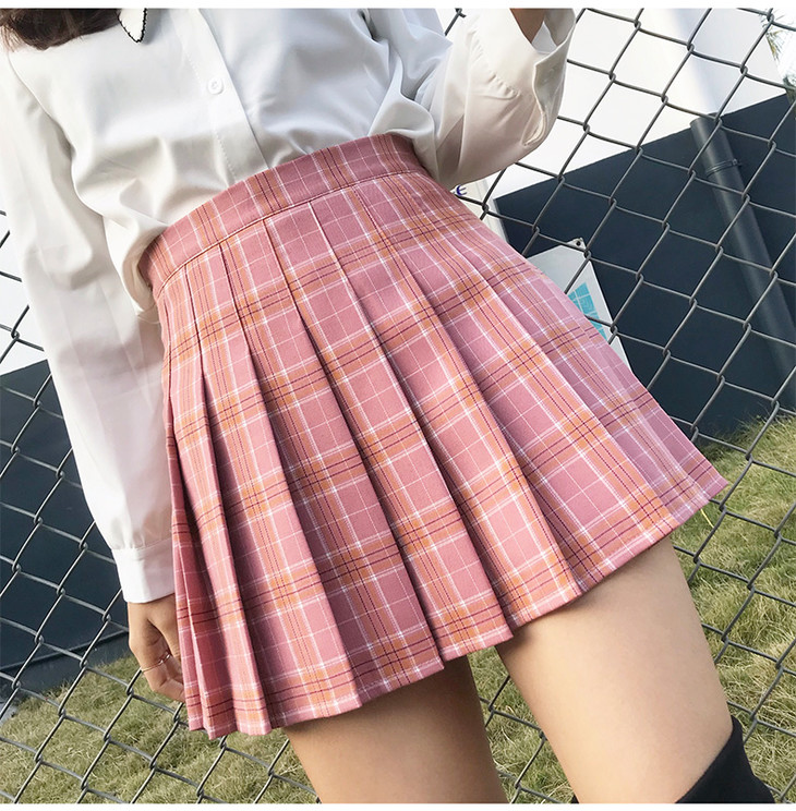 百褶裙女学生2019夏季新款高腰显瘦韩版学院风格子半身裙a字短裙