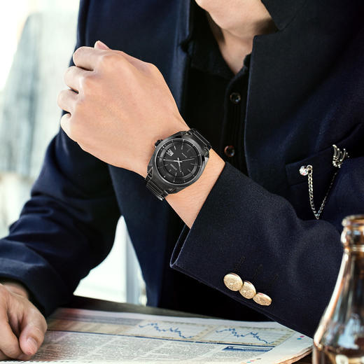 西铁城日本官方光动能防水不锈钢覆BIP潮流休闲黑眼睛男表AW1015-53E 商品图3