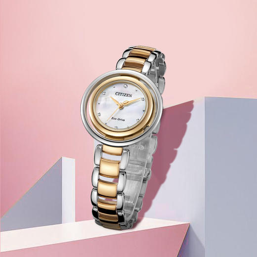 西铁城日本官方正品光动能不锈钢间玫瑰金色时尚女表EM0666-89D 商品图3