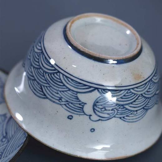「景德镇传统手绘青花海浪 莲花 缠枝莲 盖碗公道杯」三才碗 泡茶碗 分茶器 复古茶具礼品 商品图7