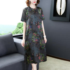 AHM  lry1076仿香云纱时尚印花宽松阔太太连衣裙
