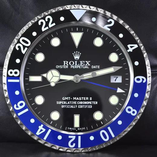 劳力士挂钟，尺寸:直径34cmX厚5cm。精钢外壳，亚克力镜面，超强夜光。请区别市场便宜版本。 商品图0