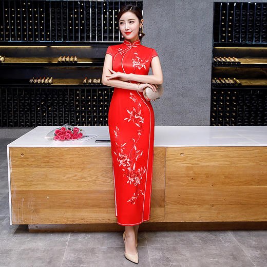新款复古修身时尚改良长款丝绸旗袍jy-2043-红