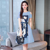 HZN-DM6162夏季新款露肩设计感收腰拼接印花丝巾短袖连衣裙 XCX 商品缩略图2