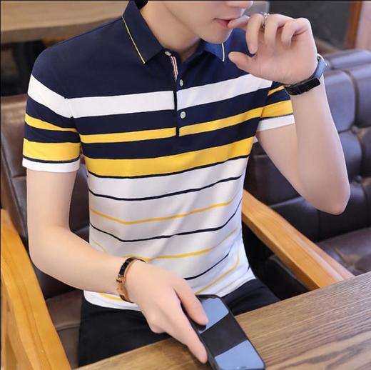 【T恤】.夏季翻领polo衫条纹爸爸装男士短袖t恤修身商务休闲潮流 商品图2