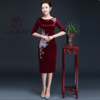 上海旗袍厂LHS-L911酒红色圆领旗袍喜婆婆绣花旗袍裙 商品缩略图1