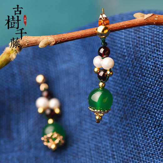 GS-03220177原创绿玛瑙红绿撞色简约个性珍珠镀14k金耳钉 TZW 商品图2