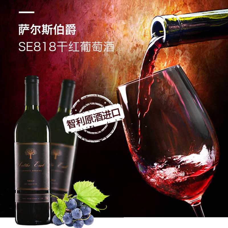 萨尔斯伯爵 智利原酒进口 SE818干红葡萄酒（酒2瓶+皮盒+酒具4件套）有票