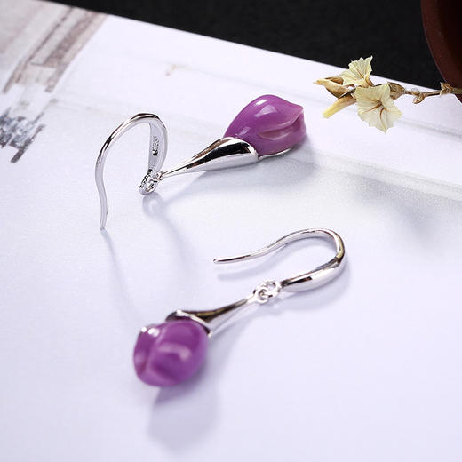 YLY-001紫云母花蕾镶嵌耳坠高档百搭气质优雅女士耳饰 商品图2