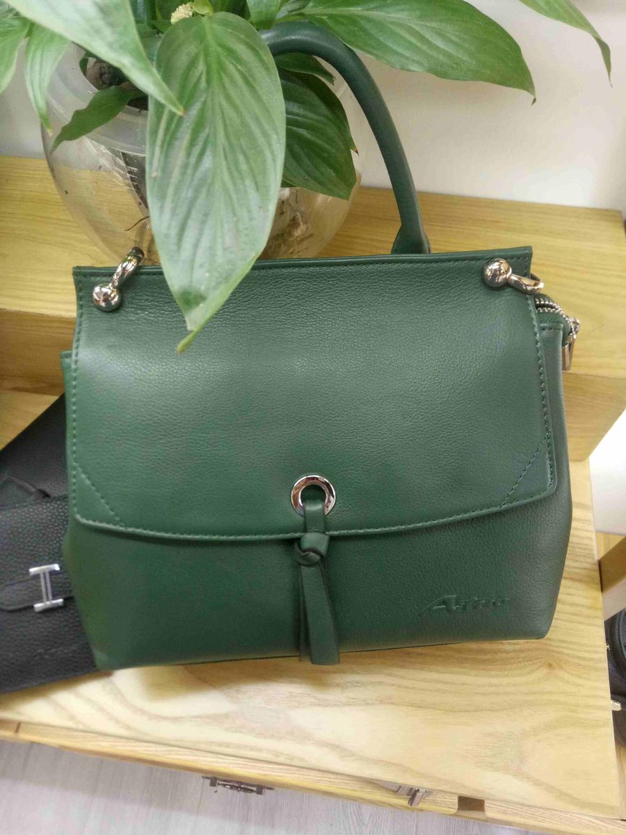 埃索皮艺1606细摔墨绿色可斜挎