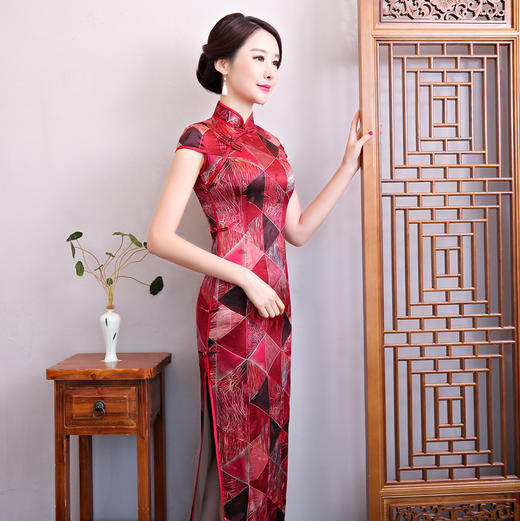 复古唐装重磅桑蚕丝旗袍(货号 aqx8013)