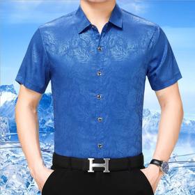 【服饰鞋包】。夏季桑蚕丝衬衫男短袖中老年宽松大码上衣爸爸装免烫衬衣