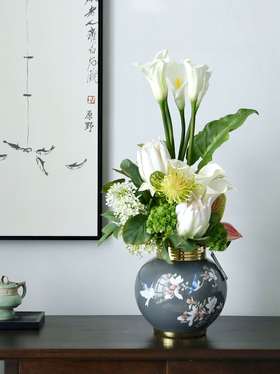 新中式假花仿真花瓶套装客厅高档品质绢花自然风玄关装饰花摆设件
