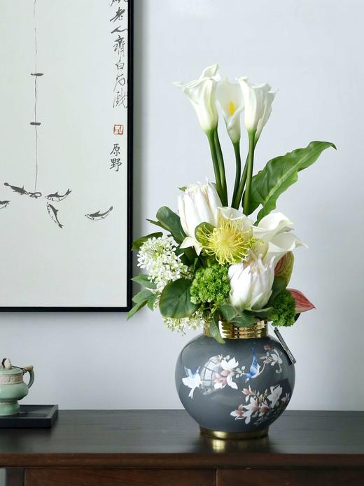 新中式假花仿真花瓶套装客厅高档品质绢花自然风玄关装饰花摆设件 商品图0