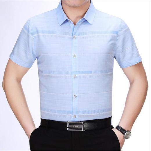 【服饰鞋包】夏季男装中年新款男士时尚丝光棉短袖衬衫纯色修身时尚 商品图2