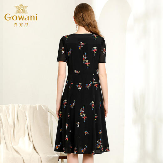 乔万尼桑蚕丝连衣裙女夏装黑色修身显瘦印花气质10mm真丝裙子EN2E605 商品图2