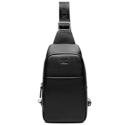 七匹狼单肩包斜挎包男士休闲时尚背包大容量头层牛皮时尚胸包 黑色1A1174201-01 商品图0