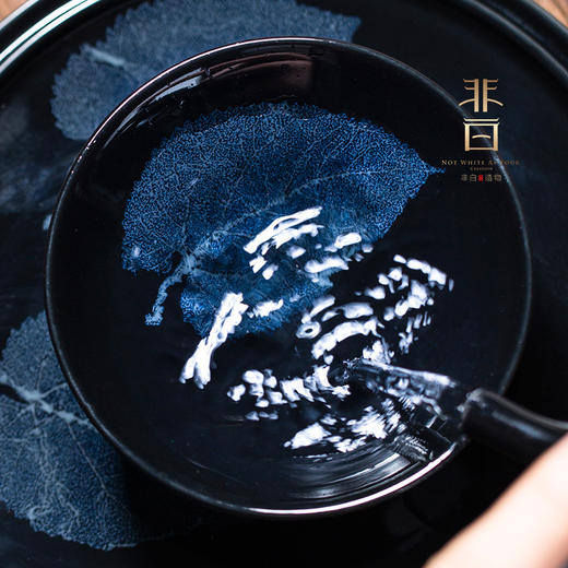 非白造物吉州窑木叶天目冰蓝主人杯斗笠杯