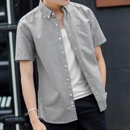 【服饰鞋包】夏季男士韩版修身短袖衬衫 新款男士青年休闲纯色牛津纺衬衣