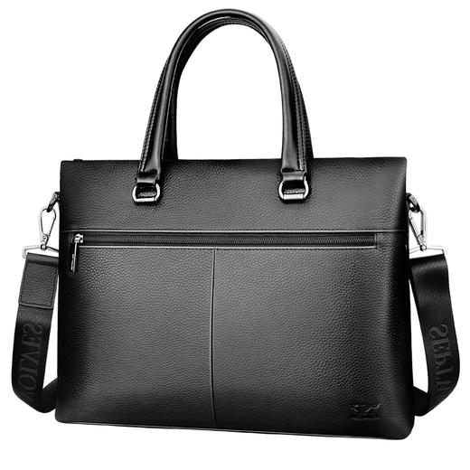 七匹狼 男士公文包 商务男包头层牛皮男士手提包单肩斜挎包 笔记本电脑包 1A4974155-01 黑色 商品图2