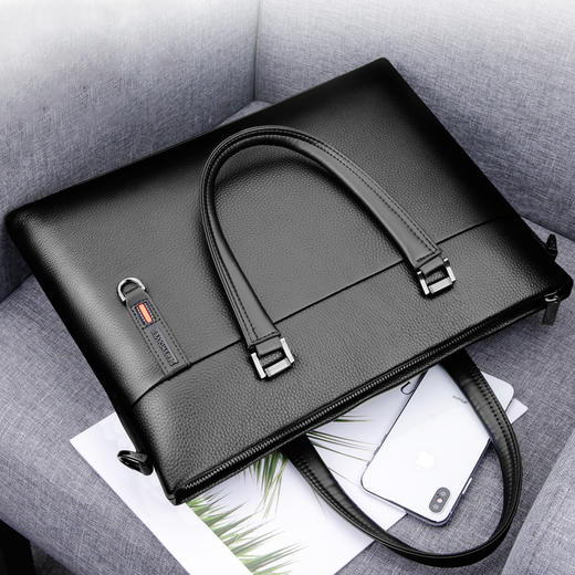 七匹狼 男士公文包 商务男包头层牛皮男士手提包单肩斜挎包 笔记本电脑包 1A4974155-01 黑色 商品图0