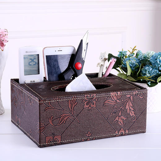 HY-皮革收纳盒欧式家用桌面遥控器定制酒店汽纸抽盒 商品图0