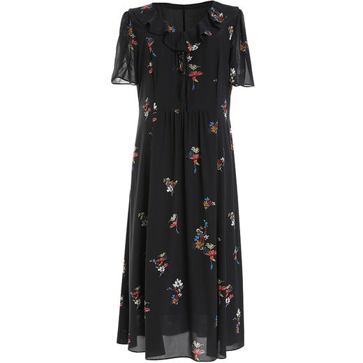 乔万尼桑蚕丝连衣裙女夏装黑色修身显瘦印花气质10mm真丝裙子EN2E605 商品图3