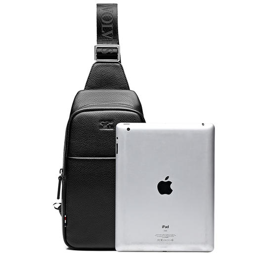 七匹狼单肩包斜挎包男士休闲时尚背包大容量头层牛皮时尚胸包 黑色1A1174201-01 商品图3