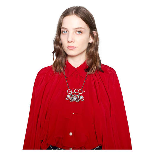 GUCCI/古驰女式Guccy银色镶钻花丛做旧项链 毛衣链 YBC073230001013JPY带授权招加盟代理 商品图0