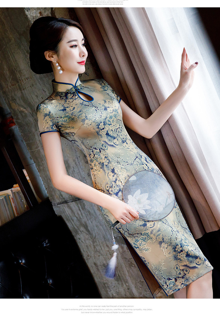 复古时尚中长款修身旗袍ym8066