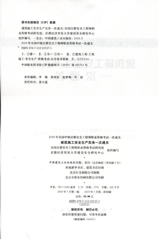 2019年版全国中级注册安全工程师职业资格考试 建筑施工安全生产实务一次通关 商品图1