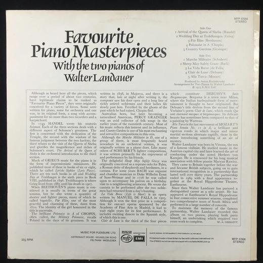 LP黑胶唱片 钢琴名曲精选 瓦尔特·兰道尔演奏 商品图1