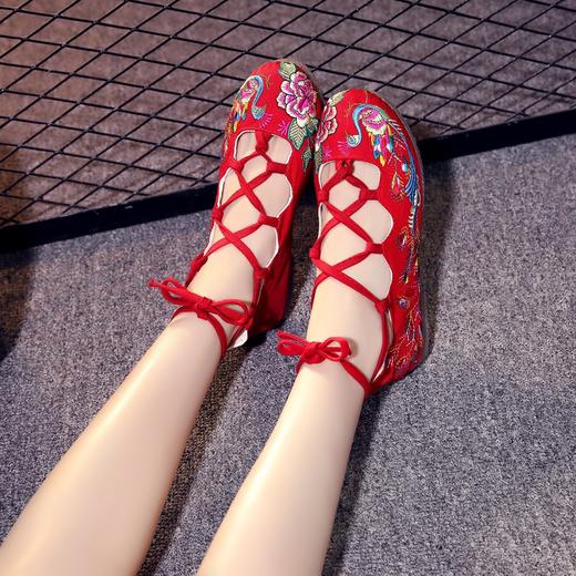 民族风新款系带绑腿鞋休闲孔雀绣花鞋货号hs617