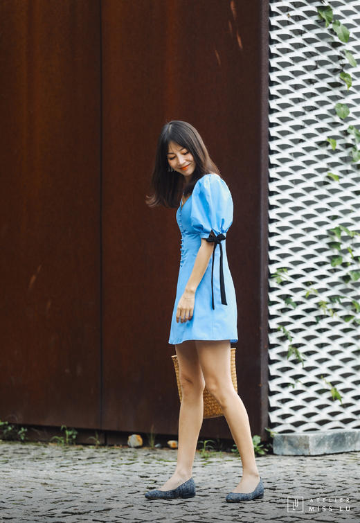 AtelierMissLu / Freda-海风蓝泡泡袖纽扣装饰连身裙 商品图7