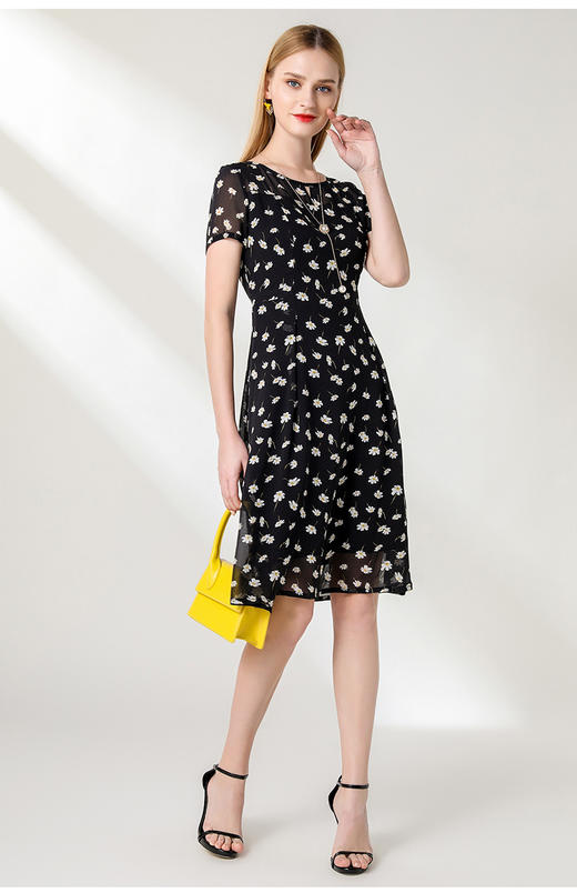 乔万尼夏季通勤印花时尚气质桑蚕真丝中长款连衣裙EN2E583 商品图4