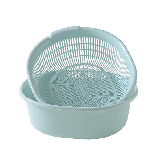 【素色大号双层洗菜篮】厨房水果收纳篮塑料多用洗菜篮水果沥水篮 商品图4