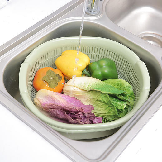 【素色大号双层洗菜篮】厨房水果收纳篮塑料多用洗菜篮水果沥水篮 商品图1