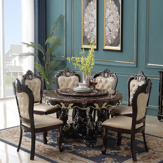 s151-1971# 圆台 欧式橡木餐桌 大理石面餐桌 新古典 圆餐桌 跳台 西