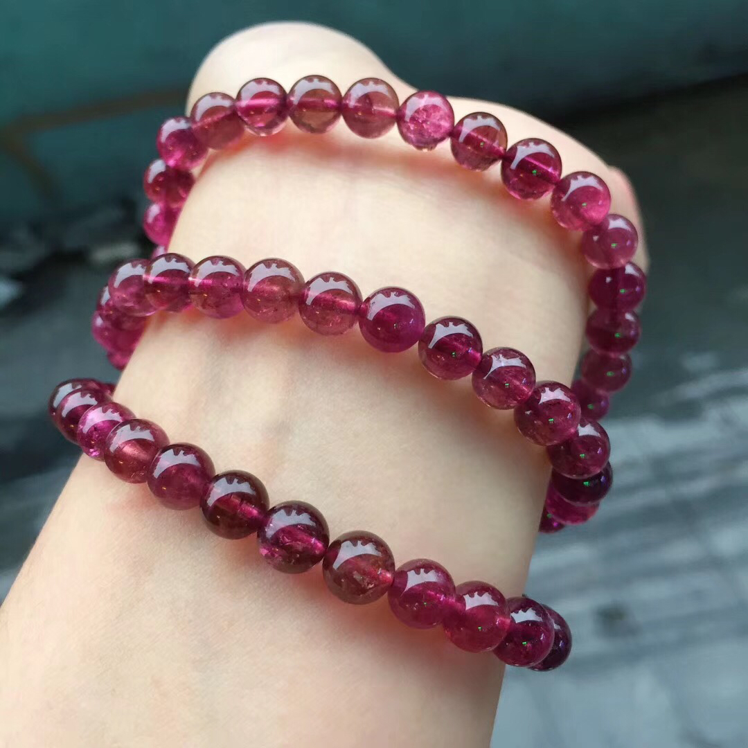 42.9g 约7m珍贵老矿鸽血色系宝石红奢华纯色碧玺手链多圈