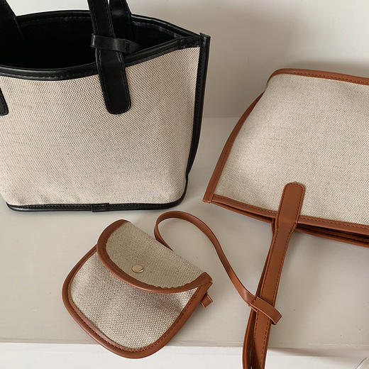 韩国ins新款拼接麻料手拎女包子母包女包手提包 商品图2