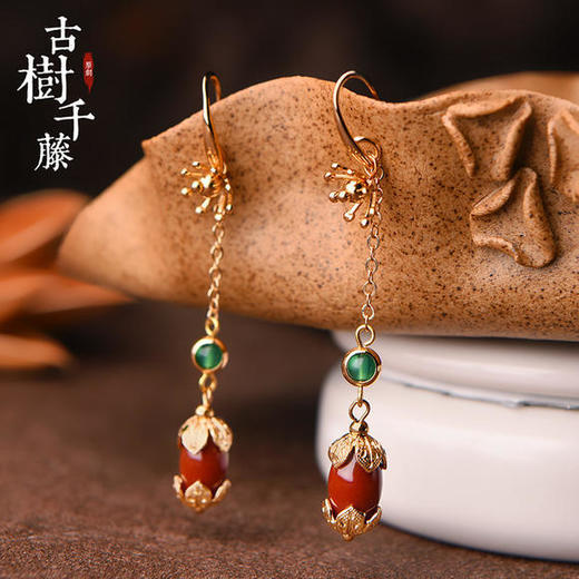 复古绿玛瑙镀金耳坠，时尚民族风耳环 商品图2