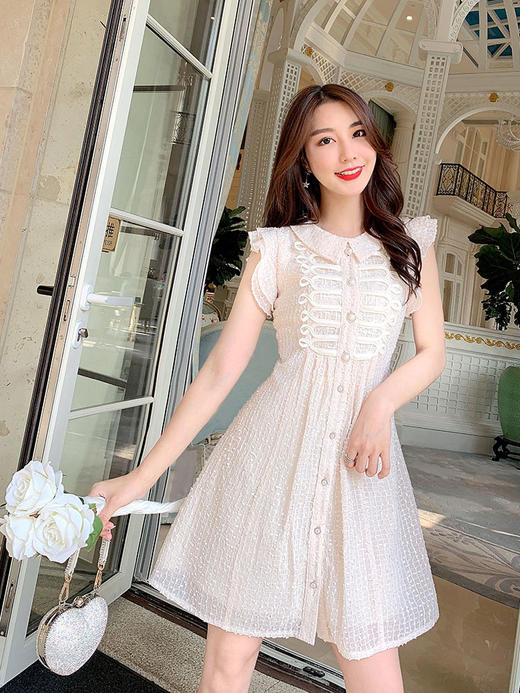 张心子网红裙子女2019夏装新款复古法式宫廷风娃娃领连衣裙背心裙