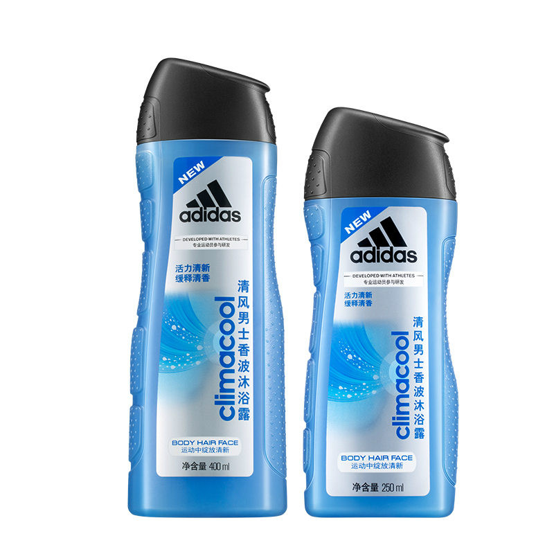 【买一送一】ADIDAS/阿迪达斯 清风男士洗发沐浴露—清风400ML+250ML套装 活力清新，缓释清香，舒缓亲肌，畅享沐浴，时刻滋润，让肌肤喝饱水；细腻泡沫及清洁成分，带给你的沐浴带来温和舒爽感