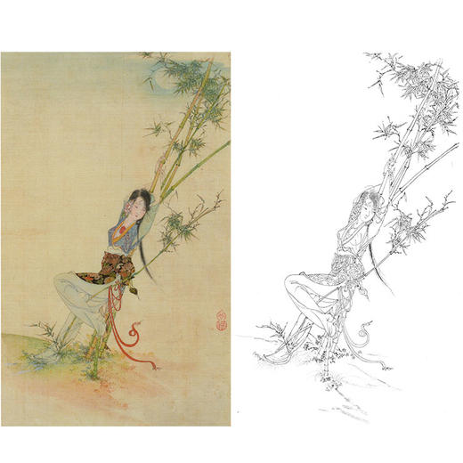 胡也佛竖幅工笔传统仕女人物白描底稿月夜幽思多种白描尺寸可选hy04