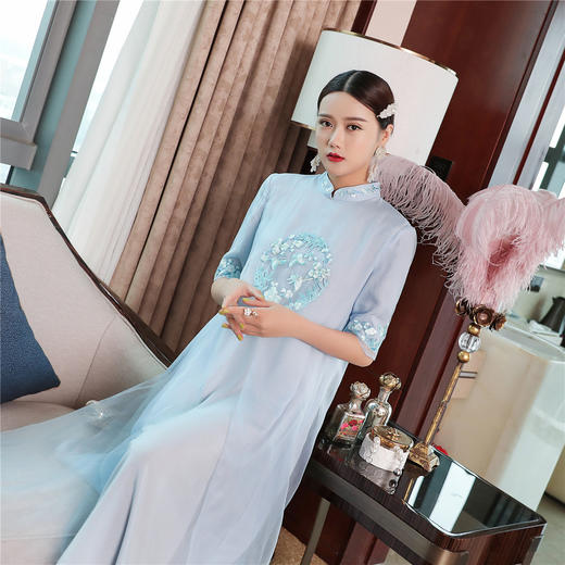 QZ-19110新款民族风刺绣改良汉服气质连衣裙 商品图4