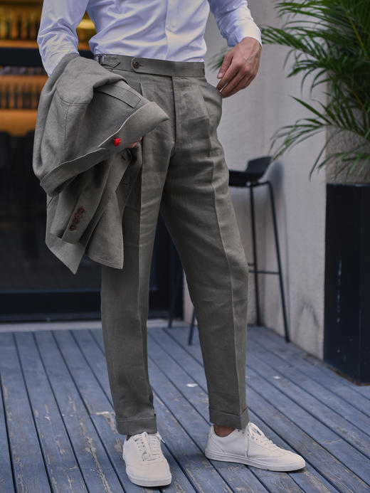 Baird Mcnutt 深卡其绿色爱尔兰亚麻意式工艺裤装 商品图4