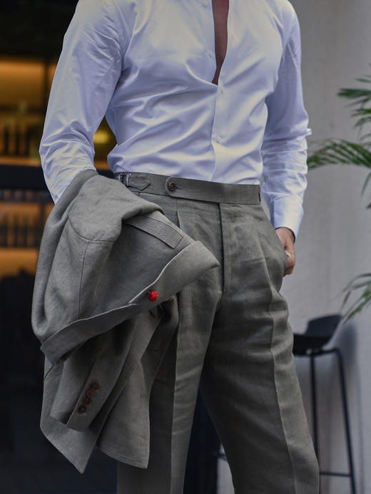 Baird Mcnutt 深卡其绿色爱尔兰亚麻意式工艺裤装 商品图5