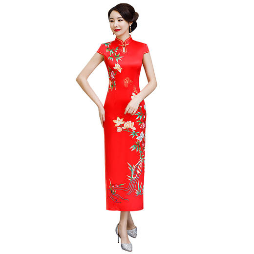 ZA-采莲新款丝绸大码长款中国风旗袍连衣裙 商品图4